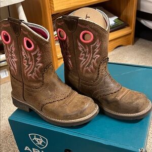 Ariat Kids' Brown Boots with Pink Embroidery